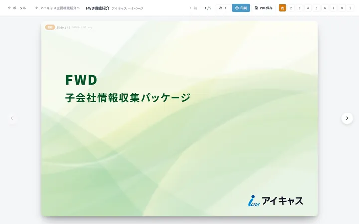 FWD 機能紹介（子会社情報収集パッケージ） の 1 ページ目